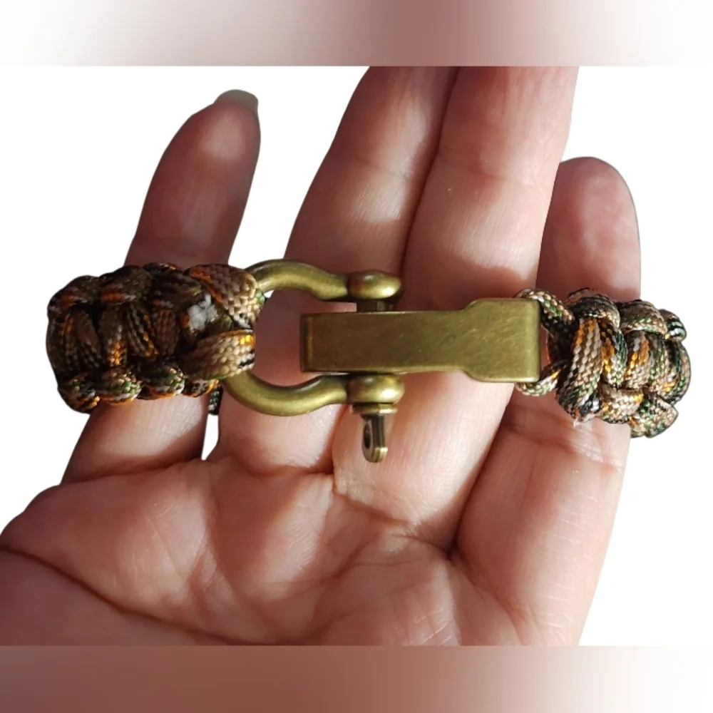 American Flag Camo Paracord Survival Bracelet Adjustable Brass Clasp